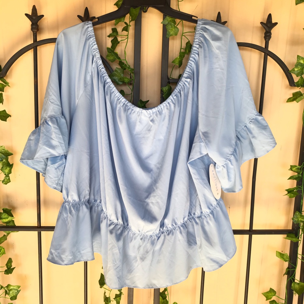 Boutique + Blouse 4X Baby Blue Peasant Boho Ruffle